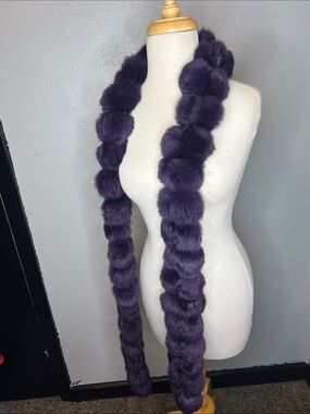 Cejon Plush Purple Rabbit Fur Pom Scarf - Women’s Winter Accessory